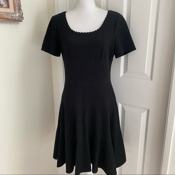 Rebecca Taylor Textured Fit And Flare Black Dress Sz 10 - Picture 4 of 12